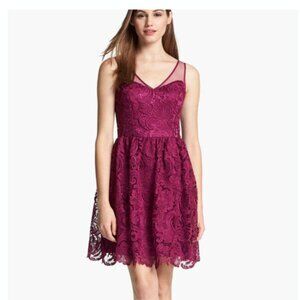 Adrianna Papell Floral Lace Illusion A line Fit & Flare Cocktail Dress 6